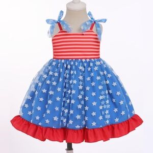 Red and Blue Starry Kids Casual Dress
